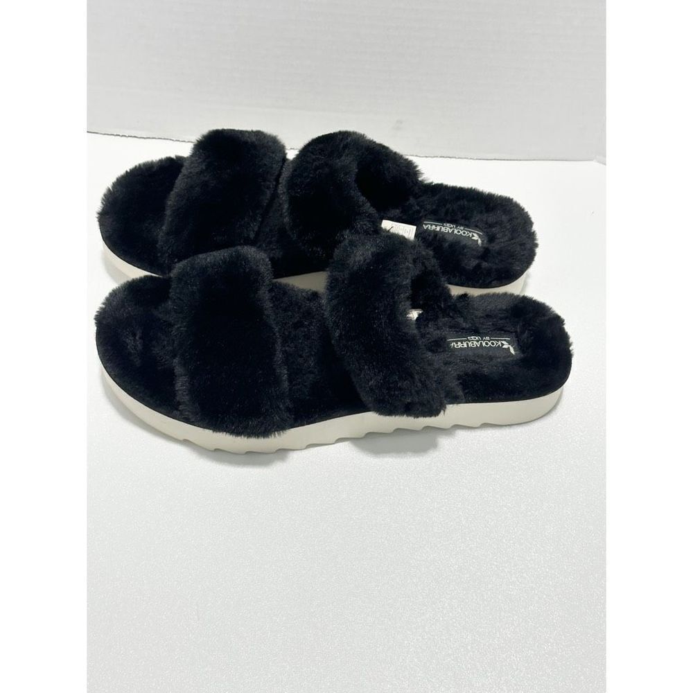 Koolaburra Fuzz-On Faux Fur Sandal Slippers Slide On Black White Women’s Size 12 - Picture 11 of 13